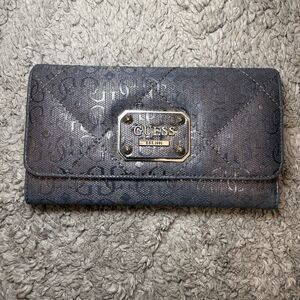Guess Tri-Fold Faux Leather Wallet Charcoal Gray/Silver Monogram G‎